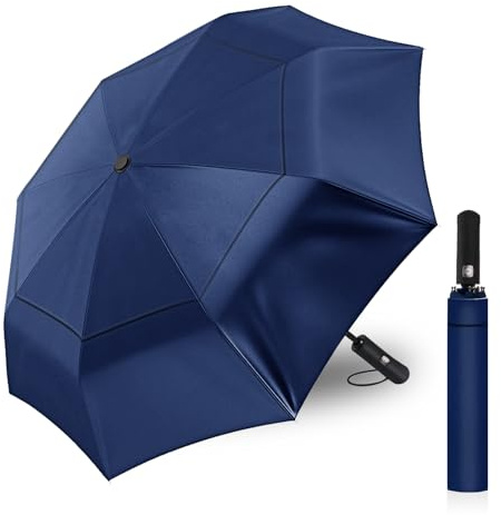 KNJOMZIE Regenschirm Sturmfest, 62 Zoll Automatischer Klappschirm mit Doppelüberdachung, Winddichter Golfschirm für Herren und Damen, Regenschirm Groß für Golf, Reisen und Alltag
