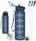 Gourde, Gourde 1l, Gourde Sport, Anti Fuite, Gourde Graduée pour 1 Journee, Facile à Nettoyer, Gourde Reutilisable, avec Slogan de Motivation, Bouteille d'eau pour Camping, Bureau, Randonnée, Yoga