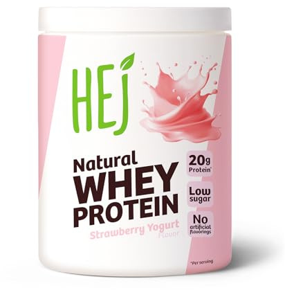 HEJ Whey Protein Pulver, Strawberry Yogurt, 300 g, Eiweißpulver Shake | Molkenprotein, Protein Shake, Proteinpulver, Fitness, hohe Bioverfügbarkeit, klumpenfrei löslich, ohne unnötige Zusätze