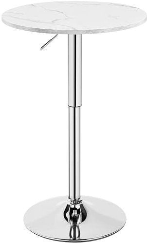 Yaheetech Round Bar Table for Cocktail Bar Home Bar Pub Coffee Tea Dining Bistro Table, Marble