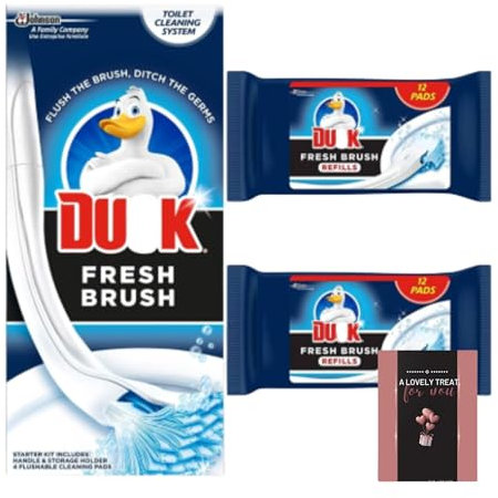 Toilet Cleaner Starter Kit Set – Duck Fresh Brush with Holder + 24 Flushable Refill Pads + Bonus Card | Bathroom Deep Cleaning Tool Bundle for Hygienic, Fresh Toilet Bowl Shine