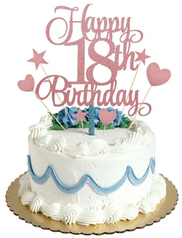 18th Happy Birthday Cake Topper Rose Gold Glitter,Personalised Cake Toppers for Men Boys Women Girls Birthday Party Cake Decorations Kit with Star Heart Cupcake Topper