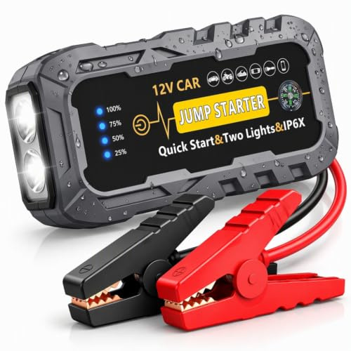 Starthilfe für Autos, tragbarer Starthilfe-Booster für Autobatterien mit 2000 A Spitzenleistung, Power Pack für 12-V-Fahrzeuge mit LED-Taschenlampe
