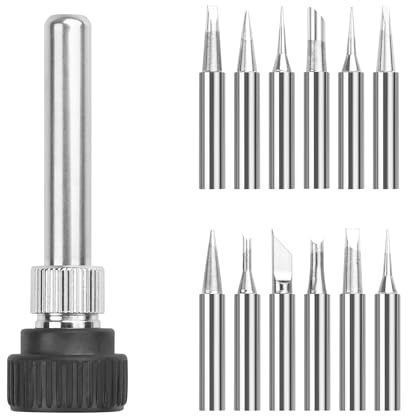 YAODHAOD 900M Lötspitzenset mit Halterung, Kompatibel mit 936/937/FX-888D Lötstationen,3 Farben (Edelstahl/Schwarz/Kupfer),Bleifreie Beschichtung, Hochleitfähiger Kupferkern (12, Edelstahl)