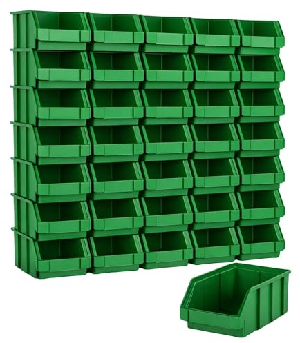 RODOPI 36er Set Stapelboxen, Größe S | Sichtlagerkästen 161x105x75mm | Robuste Lagerboxen für Werkstatt, Garage, Keller | Aufbewahrungsboxen für Kleinteile Grün