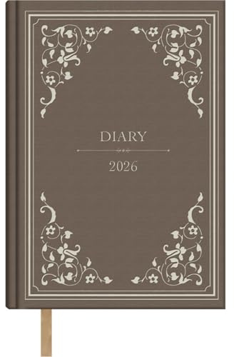 Dohe - Agenda 2026 - Tagesansicht, Größe A5 (14x20 cm), Hardcover, Klassischer Stil, 12 Monate Januar bis Dezember, Jahresplaner auf Spanisch mit Lesezeichen - Victorian Braun