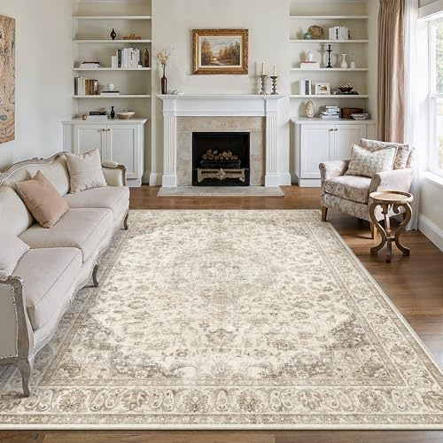 PureCozy Teppich Wohnzimmer 300x400cm Waschbarer Vintage Braun Tepich | Weich Kurzflor Groß XXL Carpet, Rutschfest, Leicht, Schlafzimmer, Esszimmer, Büro, Kinderzimmer