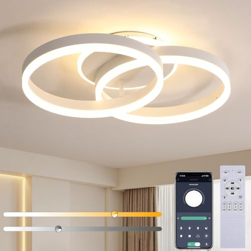 LED Deckenleuchte Dimmbar 36W 50cm, Smart Deckenlampe mit Fernbedienung & App, 3000K–6500K LED Deckenleuchte Wohnzimmer Modern Rund, Deckenlampe Schlafzimmer Küche Flur mit Nachtlicht & Memory, Weiß