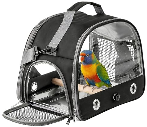 Bolsa de transporte para pájaros con bandeja y poste de pie, caja de transporte para aves, jaula portátil transpirable para periquitos/cotorras/animales pequeños, Caja de transporte para pájaros