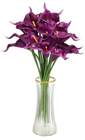 QUARKZMAN 20 Stück Künstliche Calla Lilien Real Touch Verlaufendes Lila | Falsche Seidenblumen Strauß, Für Zuhause Garten Hochzeitsfeier Dekoration