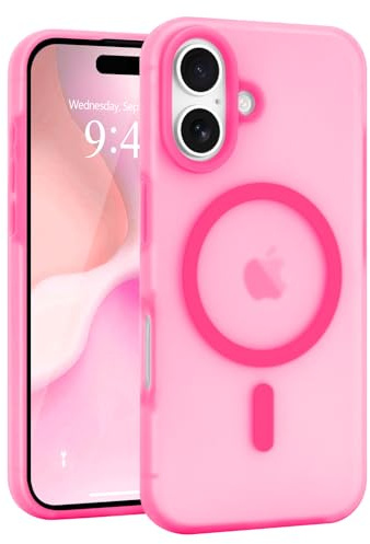 Micoden for iPhone 16 Case Silicone Clear Compatible with Magsafe | Soft Skin-feel Translucent Matte,Raised Camera Shockproof Protective,Cute Slim Magnetic Cover for Men Women-Hotpink