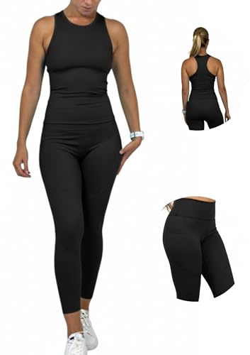 Ballandoro Completo Palestra Donna - Set Leggins Push Up e Top Sportivo | Tuta Completa Pantaloncini Workout e Canotta Fitness, Abbigliamento da Yoga Running Pilates, Outfit Allenamento con Tasche