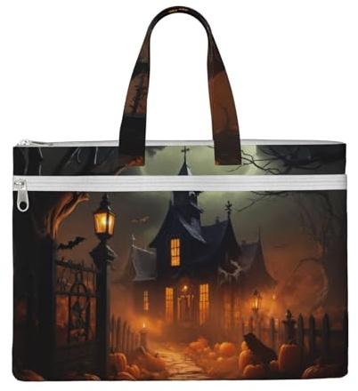 OAZCVBNN - Bolsa de lona de gran capacidad con impresión de Halloween para oficina, viajes, compras, organizador de almacenamiento