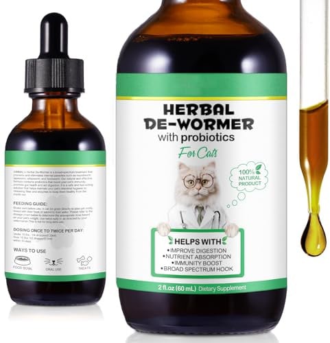Wurmkur für Katzen 60ml, Natürliches Katzen Wurmmittel gegen Würmer & Parasiten - Mit Kräutern & Probiotika, Unterstützt Darmflora, Verdauung & Immunsystem - Sanft und Wirksam