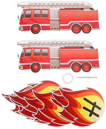 PAMINGONO Geburtstagsbanner Feuerwehr Feuerwehr Banner aus Papier in Rot für Geburtstag Party Dekoration Feuerwehrfahrzeuge Partyartikel Satz