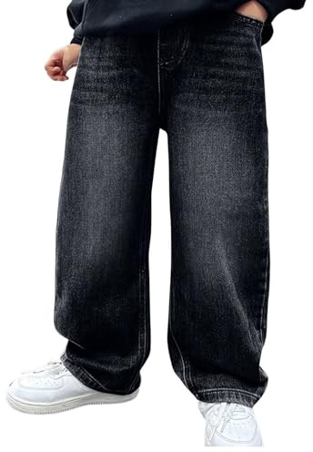 Jean Baggy Garçon avec Poches Cargo, Pantalon Ample Taille Élastique, Jean Vintage Décontracté Jambe Droite Large Pantalon Jambe Large avec Ample Taille Elastique Y14K Pantalons Vintage à Jambe Droite