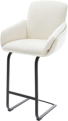DELIFE Barstuhl Luan-Flex Freischwinger Flach Metall Schwarz Bouclé Soft Beige