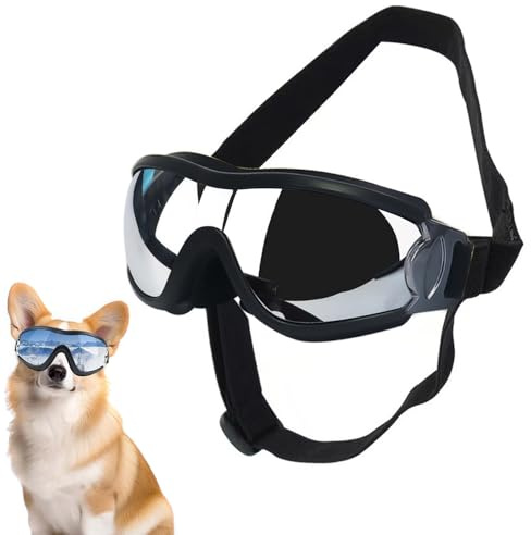 XFSRG Hundebrille Hundeschutzbrille Hunde Sonnenbrille Wraparound Schutzbrille Hundesonnenbrille Motorradbrille Windschutz Staubschutz für Kleine und Mittelgroße Hunde (L)