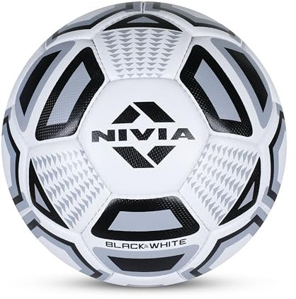 NIVIA Football (Black/White, Size 5) | Foamed PVC Stitched | 32 Panel | Hobby Playing Ball | Soccer Ball | Butyl Bladder Core