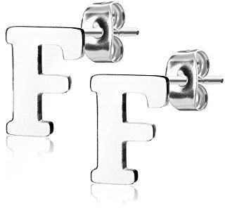 Bungsa BUCHSTABE F Ohrstecker Silber - BUCHSTABEN F Ohrring in Silber - Alphabet Ohrringe zum Stecken - aus Edelstahl - Ohrschmuck für Damen, Kinder & Herren