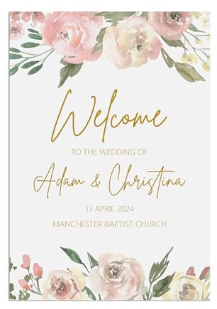 PMPrinted Blush Floral A5, A4 Or A3, Welcome To The Wedding Of Sign, Personalised