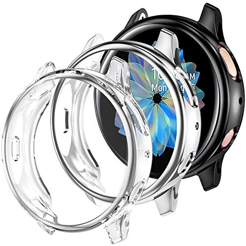 Dirrelo Kompatibel mit Samsung Galaxy Watch Active 2 40mm Hülle, [3 Stück] Weiches Ultradünne TPU Schutzhülle Vollständige Abdeckung Case für Samsung Galaxy Watch Active 2, Schwarz+Silber+Klar