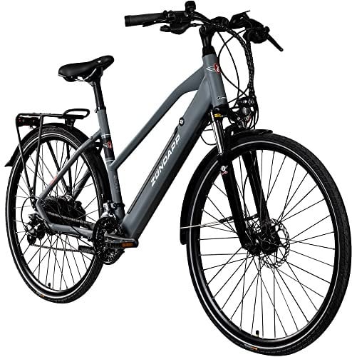 ZÜNDAPP Ebike Damen 28 Zoll Trekkingfahrrad | E Bike 24 Gänge 155-170 cm Elektro Fahrrad | E-Bike Elektrofahrrad mit hydraulischen Scheibenbremsen | Z810 (grau, 50 cm)