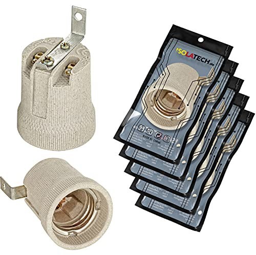 ISOLATECH 5Stk E27 grau Keramik Fassung mit Befestigungswinkel/Außenbügel (max.250V/4A) Leuchtmittel für Home Decke Installation Badezimmer Küche Kühlschrank Sockel Halterung einbauen