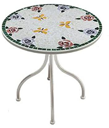 XIAOLIN Small Plant Stand With Mosaic Tile Design - Metal Legs Plant Stands Fully Assembled,Outdoor Accent Round Table - Diameter 23.6”