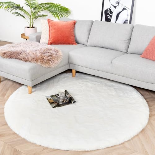 FRAAI | Home & Living Hochflor Teppich Rund - Comfy Supreme Weiß - Shaggy, Einfarbig - Modern, Skandinavisch - Wohnzimmer, Esszimmer, Schlafzimmer - Fellteppich - Carpet
