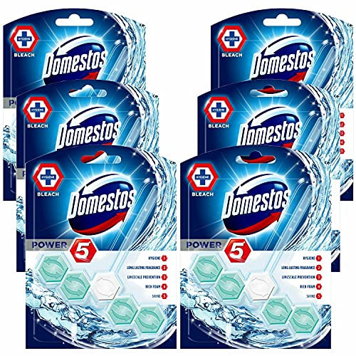 6 Pack of Domestos Power 5 ToiletBleach Toilet Blocks with 5 Benefits and Long Lasting Fragrances for Removing Limes and Bacs for Maintaining Freshness