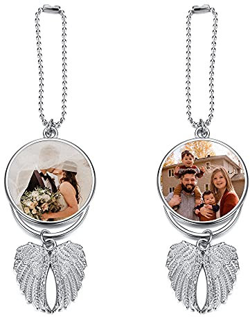 Sunligoo Personalisierter Auto Anhänger für Spiegel mit Foto Gravur Autospiegel Engelsflügel Spiegelanhänger Hängend Ornament