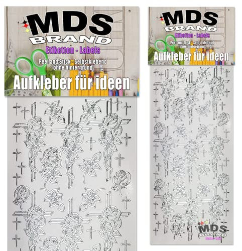 MDS Brand Katholisch Silber Kreuz Aufkleber 2er/pk ideal für Hochzeit, Weihnachten und Geburtstagen, einfach zum basteln und gestalten von Karten & Fotoalbum & Verzierung von Kerzen (Kirche-5)