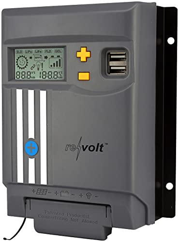 revolt MPPT Solarregler: MPPT-Solarladeregler für 12/24-V-Batterie, mit 20 A, Display, USB-Port (Solar Laderegler MPPT, Solarregler 12V, Autobatterie Statusanzeige)
