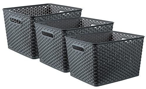 Curver My Style x3 Large Rectangular Storage Basket 18L - Anthracite