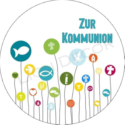 Lion-Decor GmbH Tortenaufleger Kommunion 10/20 cm Ø, Vegan, Glutenfrei, Laktosefrei, Palmkernfettfrei, Diabetikerfreundlich, Kosher, Halal, Allergenfrei
