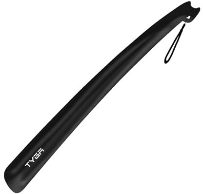Tyga Chausse-pied à long manche 43 cm de long - Chausse-pied en plastique pour homme et femme avec prise en main confortable - Chausse-pied flexible pour personnes âgées, Noir, Pack of 1