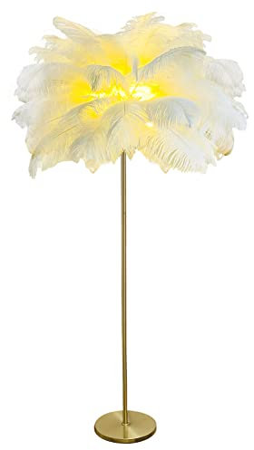 AvgnLxqe lampadaire sur pied salon,160cm led Plume d'autruche naturelle,Chambre moderne simple lampe Corps de lampe dorée, avec une ampoule LED G4 * 4 (Blanc)