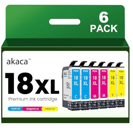 akaca 18XL (6er-Pack) Multipack Kompatibel mit Epson 18 XL Patronen, für Expression Home XP-215 XP-205 XP-225 XP-322 XP-305 XP-325 XP-422 XP-405 XP-415