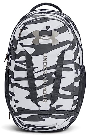 Under Armour Ua Hustle Backpack, Training Bag, (019) Dark Grey/Champagne Gold Metallic, One size