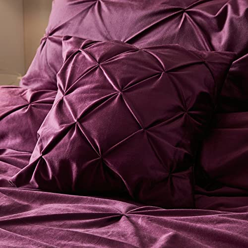 Soiree - Damson Purple Velvet Diamond Pintuck Cushion (43 x 43cm) - Filling Included - Velvet Cushion in Purple Damson - Mauve Cushion with Cover Included/Cushion Insert - Purple Pinch Pleated Cushion