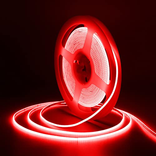 Tayire COB LED Streifen Rot, DC12V Neon Schneidbar LED Strip 5m 480LEDs/M, 2.7mm Biegbar LED Band Hohe Helligkeit LED Lichtband für Auto FPV Raum dekoration(Netzteil Nicht Enthalten)