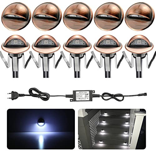 10er Set Bodeneinbaustrahler Aussen, Ø35mm DC12V Kaltweiß Terrassenbeleuchtung Boden Mini Spots Led Einbaustrahler Bodeneinbauleuchten, IP65 Wasserdicht Deck Light für Garden Treppen