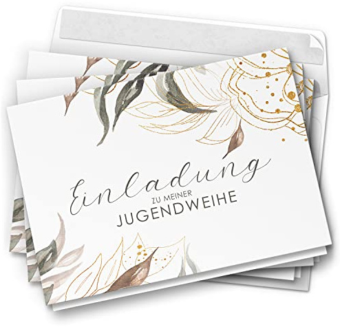 10 moderne Jugendweihe Einladungskarten - Motiv Moderne Romantik - Design Klappkarten Einladung Karten mit Umschlag