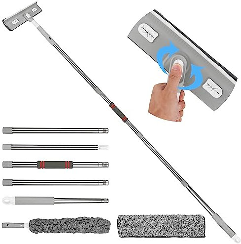 YOUNTHYE 4 in 1 Telescopic Window Cleaner, 220cm/87”Window Cleaner Extendable Window Cleaning Pole with Bendable Head, window cleaning equipment for Indoor Outdoor Glass Window