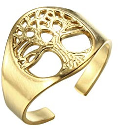 kkjoy Anello con Albero della Vita in Acciaio Inox, Anello Aperto Regolabile, Anello per dita per donna e uomo