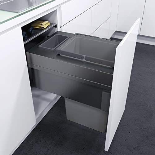 VAUTH-SAGEL Envi Space XX Pro KB Poubelle encastrable avec fixation avant, pour cuisine, avec amortisseur et fermeture automatique, bac de 35 l, en plastique/acier, gris lave