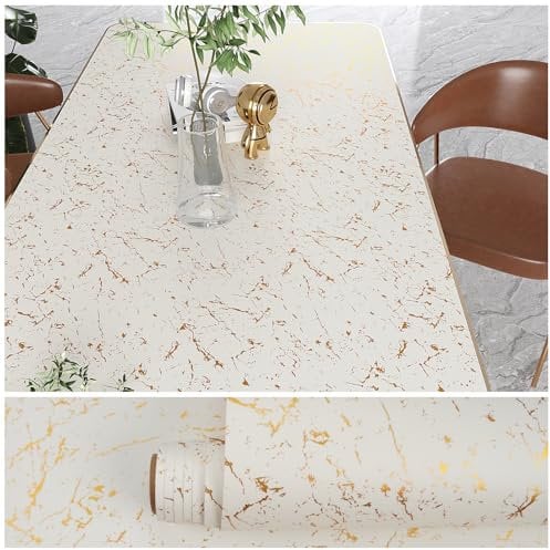 VEELIKE Weiß Gold Marmor Tapete Marmoroptik Selbstklebend Mamor Folie Marmortapeten Wand Gold Weiss Klebefolie Arbeitsplatte Küche Tapeten Badezimmer Küchentapete Wand Abwaschbar 40cm x 300cm