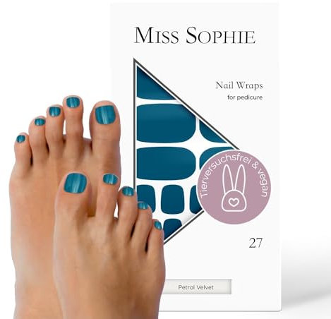 Original Miss Sophie Pedi Wraps I Petrol Velvet Pedicure I 27 ultra-dünne Nagellack-Streifen einfarbig I Für Fußnägel I Hält auf Natur- sowie lackierten, Acryl-, Gel- & Shellac-Nägeln