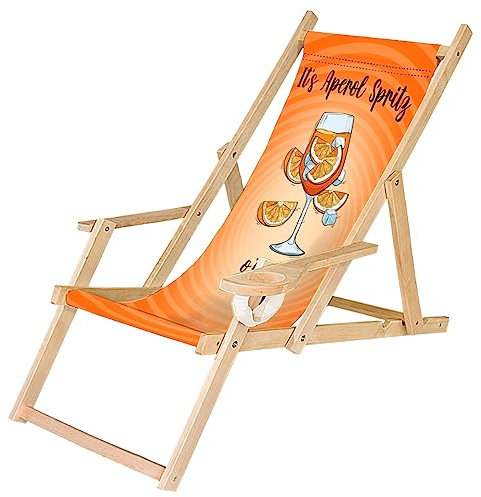 Ferocity Holz-Liegestuhl Klappbar Klappliegestuhl mit Armlehne und Getränkehalter Strandstuhl Motiv Bedrucken Spritz O'Clock [119]
